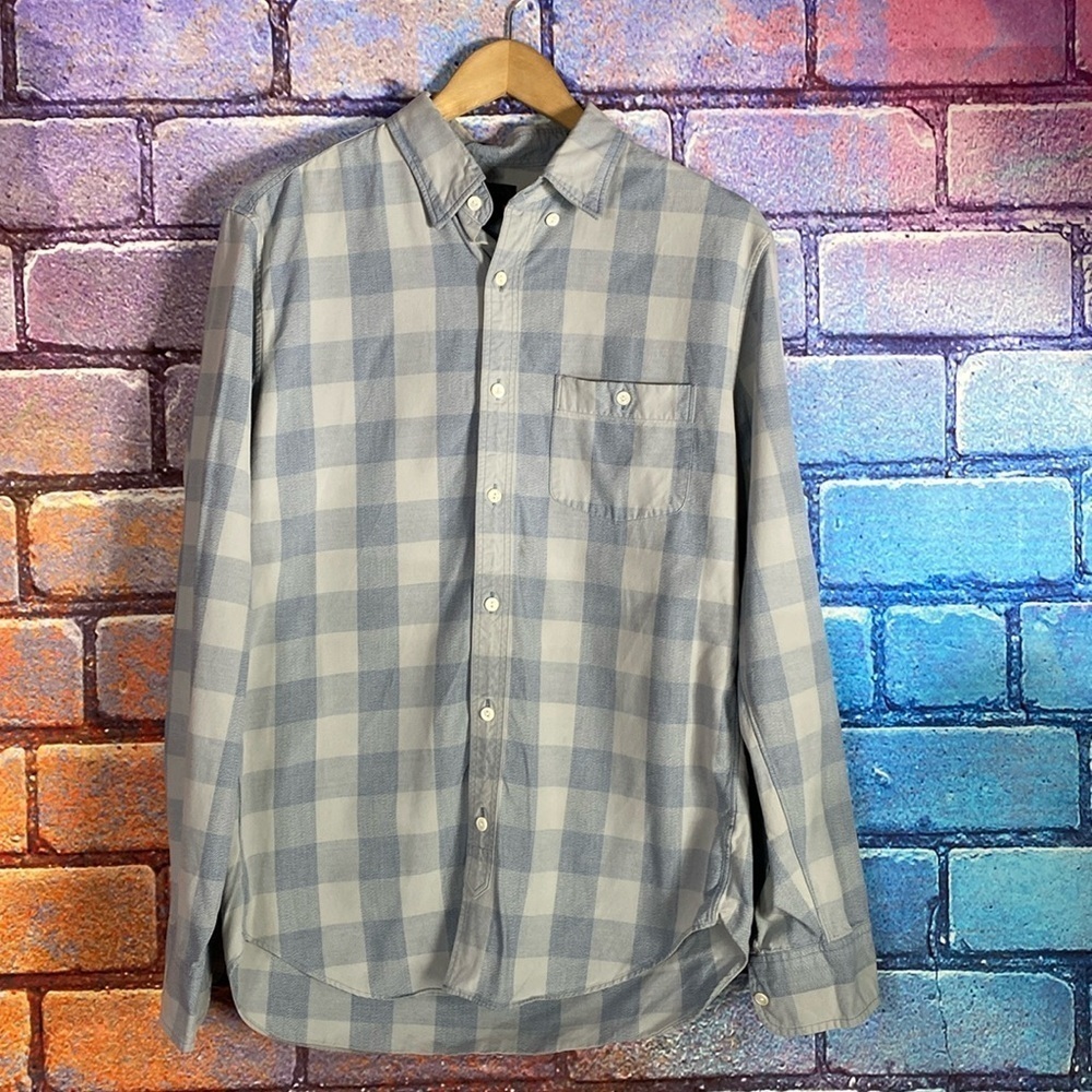 J.Crew Men's Button Up Plaid Shirt Blue Grey Medium